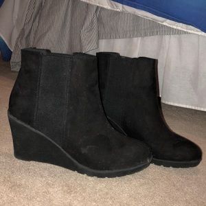 Black wedge booties